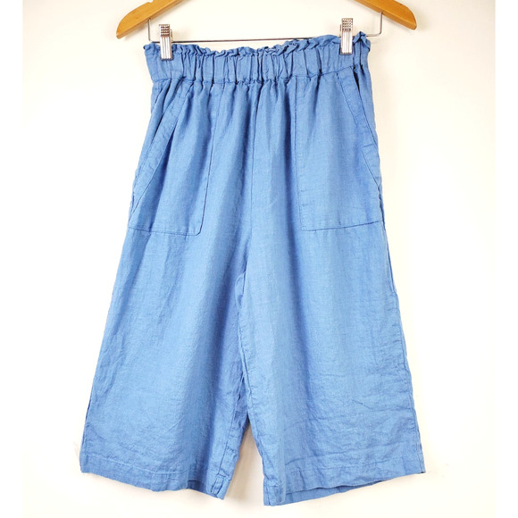 Len Ok Pants Womens Small 100% Linen Elastic Waist Wide Leg Crop Pockets Capri - Picture 8 of 8